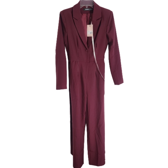 Missguided Plum Tailored Long Sleeve Plunge Belted Tux Jumpsuit size US … - Picture 2 of 16